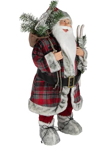 Standing Santa with Frosted Pine Snowshoes and Skis Christmas Figurine 24"