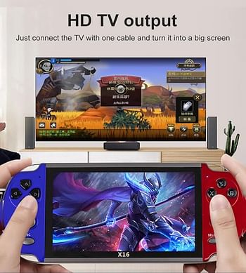 •	X16 6.5 Inch Game Console Built-in 10000+ Classic Video Games Connect TV with AV Cable & Support TF Card, E-Book, Music, Video Player for Adults and Kids Game Box Gift For Family, Friends, Love, And Children On Happy New Year/ Christmas