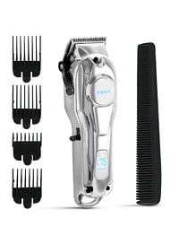 Impex Professional Hair Trimmer Digital LED Logo Display Copper Wheeled Motor 2000mAh Battery Precision Sharp Stainless Steel Blade Adjustable Metal Lever 5W Power 4 Attached Combs Working Hours 2-3 Hours Grooming Kit For Mens