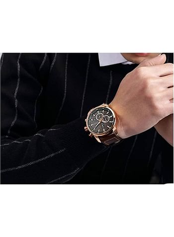 CURREN Men's Water Resistant Sport Chronograph Watches Military Multifunction Leather Quartz Wrist Watches - Gold Brown