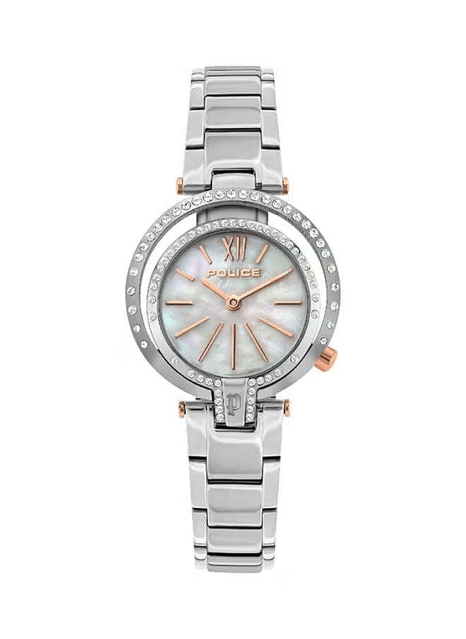 Police Women's Aranui Analog Quartz Watch With White Dial and Silver Stainless Steel Bracelet P 156977LS-28M