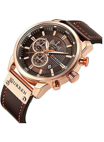 CURREN Men's Water Resistant Sport Chronograph Watches Military Multifunction Leather Quartz Wrist Watches - Gold Brown