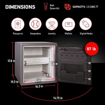 SentrySafe Fireproof and Waterproof Steel Home Safe with Digital Keypad Lock, Secure Documents and Valuables, Safe with Interior Lighting, 1.23 Cubic