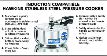 Hawkins 3 Litre Inner Lid Pressure Cooker, Stainless Steel Cooker, Wide Design Pan Cooker, Induction Cooker HSS3W - Silver