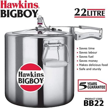 Hawkins Bigboy Aluminium Inner Lid Pressure Cooker, 22 Litre BB22 - Silver