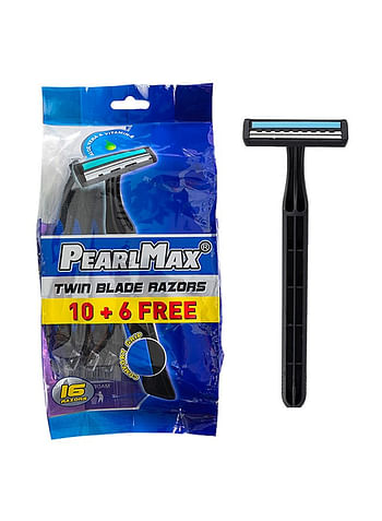 PearlMax Twin Blade Razors Smooth Shave with Aloe Vera Disposable Razors for Comfort and Precision Shaving 16 Pieces