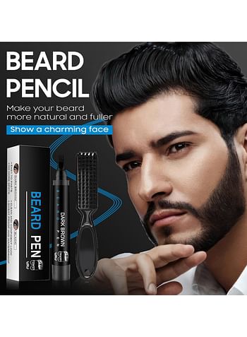 Beard Pencil Filler for Men, Male Mustache Repair Shape Beard Pen with Beard Brush (Dark Brown)