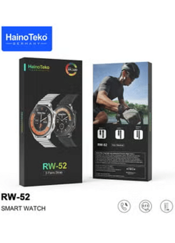 Haino Teko Germany RW52 Round Shape AMOLED Display Smart Watch With 3 Pair Straps For Mens and Boys Black