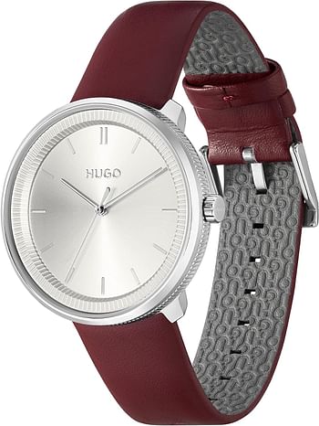 Hugo Boss Unisex's Silver White Dial Red Calfskin Watch 1520023 40 mm - Red