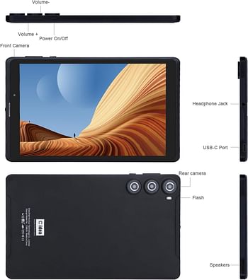 C idea 8 inch Android 12 Tablets,8GB RAM 256GB ROM(512GB TF),5.0 MP + 8.0 MP Dual Camera,HD Touchscreen Tablets With SIM Card Slot/Wifi/5G LTE CM835 (Black)