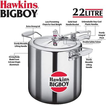 Hawkins Bigboy Aluminium Inner Lid Pressure Cooker, 22 Litre BB22 - Silver