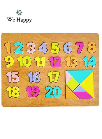 We Happy 62 Pieces Wooden Learning ABC 123 Puzzle, Early Education Activity Numbers Alphabets Board Toy for Toddlers