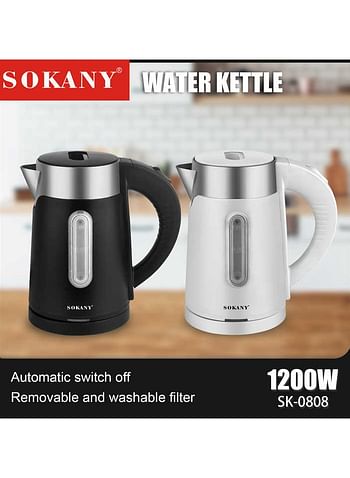 Sokany Electric Kettle 1 Liter, 1200 Watt  SK-0808 - Black