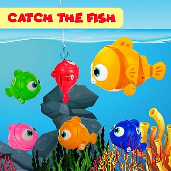 UKR Magnetic Electric Fishing Game Toy Set for Kids 7 Pc Clownfish Fishing With One Magnetic Fishing Rod Fun Fishing Toys for Toddlers and Kids Colorful Fish Toy for Boys & Girls