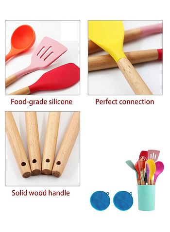 14 Pcs Silicon Kitchen Utensils Set, Non-stick Heat Resistant Silicone, Cooking Utensils With Tongs Spoon Spatula Cooking (Multicolour)