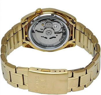 Seiko SNKL58K1 Men's Seiko 5 Gold Tone Stainless Steel Case and Bracelet White Tone Dial Day and Date Watch