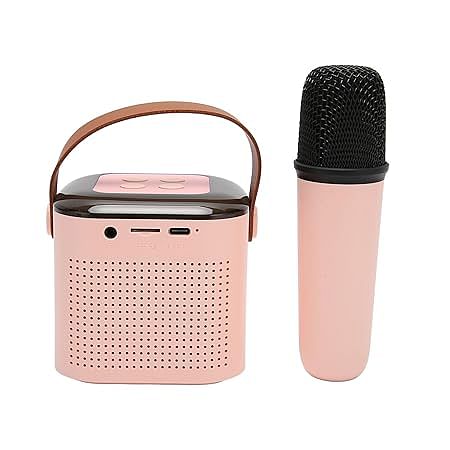 Wireless Speaker Microphone Set, Exquisite Powerful Mini Karaoke Machine RGB Light for Phone for Travel (Pink)