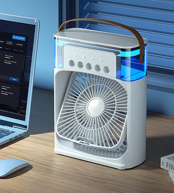 Portable Air Cooler with 7 Colors LED Light 1/2/3 Hour Timer 3 Wind Speeds and 3 Spray Modes - Perfect for Your Desk Nightstand or Coffee Table