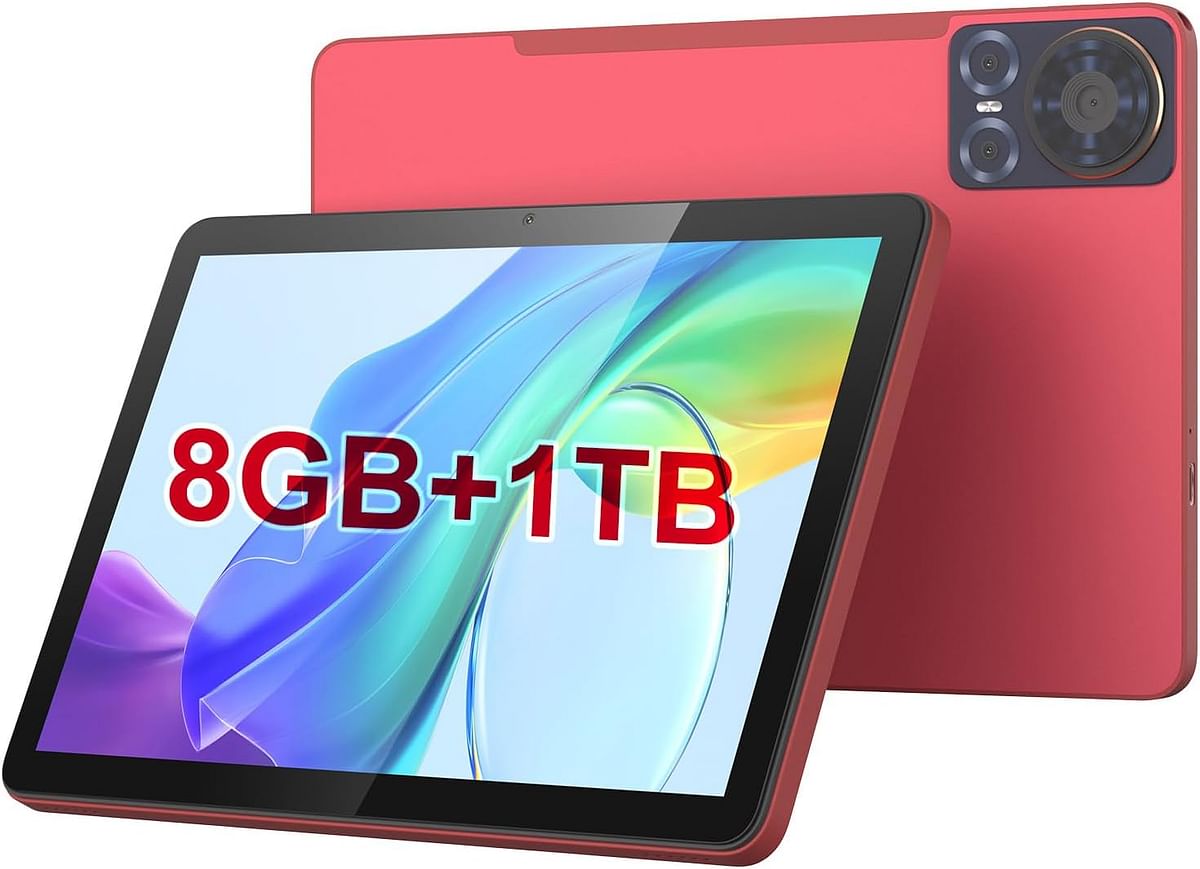 C idea10.1 Inches Tablet,Android 14 Tab,5G Tablet Dual SIM 8GB RAM 1TB ROM,10000mAh Battery With Bluetooth Keyboard,Mouse and Speaker CM8300plus (Red)