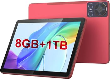 C idea10.1 Inches Tablet,Android 14 Tab,5G Tablet Dual SIM 8GB RAM 1TB ROM,10000mAh Battery With Bluetooth Keyboard,Mouse and Speaker CM8300plus (Red)