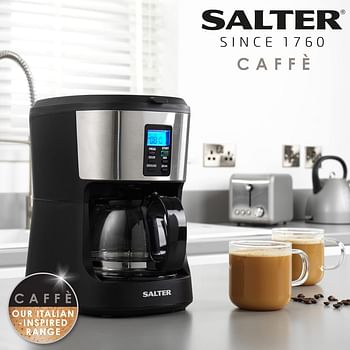 Salter EK4368 Bean to Jug Coffee Machine – Electric Coffee Grinder, 750ml Filter Coffee Maker with Reusable Filter, Digital Display with Programmable Timer, Keep Warm and Auto-Shut Off Function - Black