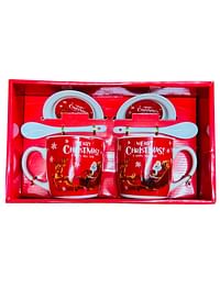 Christmas Beautiful Couple Gift Set, 2 Large Cups with Lid and Spoon (Red)