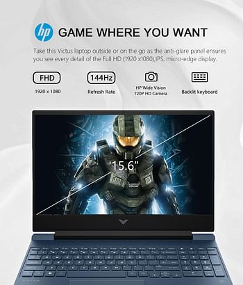 HP - Victus 15.6 Inch Full HD 144Hz Gaming Laptop - Intel 12th Generation Core i5-12450H - NVIDIA GeForce RTX 3050 Backlit Keyboard - Windows 11 1TB SSD - 32GB RAM Memory - Performance Blue