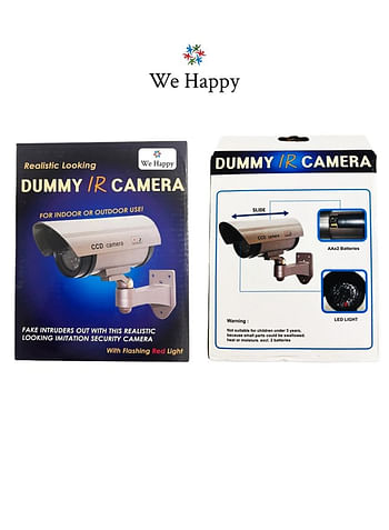 We Happy Dummy CCTV Security Camera with Flashing LED Light, Adjustable Fake Surveillance System Waterproof Bullet Design Safe For Outdoor Indoor Use