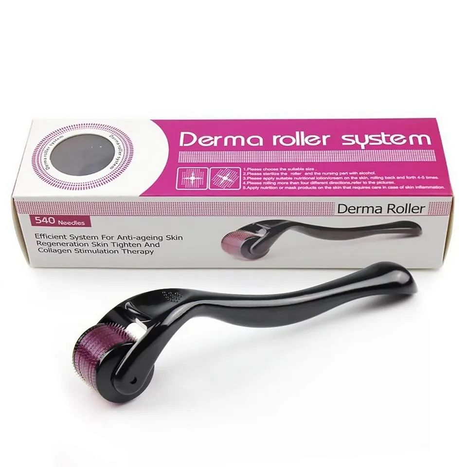 Derma Roller For Hair And Beard Regrowth 540 Micro 0.5mm Titanium Alloy Needles Reduces Hair Fall & Stimulates Hair Follicles, Safe and Effective Easy to use | Skin Care Men and Women