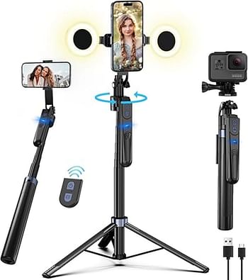 1.8m Extendable Bluetooth Selfie Stick Tripod with Remote – 360° Rotation for Smartphones