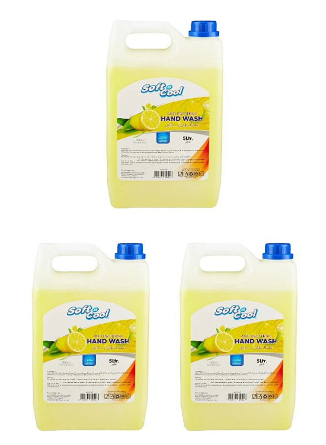 3 Pcs Soft n Cool Hand Wash Liquid Lemon 5L Antibacterial Moisturizing Hand Soap