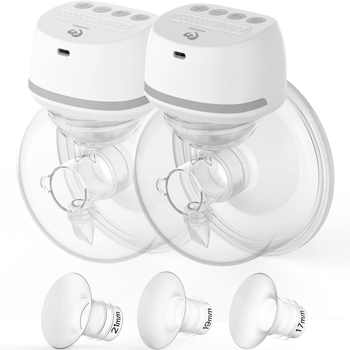 Bellababy Hands-Free Breast Pumps Wearable, Electric Double Breast Pumps Portable Wireless Low Noise, 4 Modes & 6 Levels Suction, Come with 24mm flanges and 17mm, 19mm, 21mm Inserts, 6 oz - 2 Packs