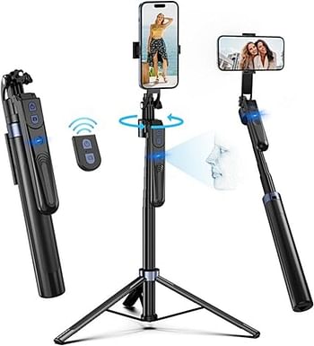 Auto Face Tracking Tripod 360 Rotation with Stand Android and iPhone Tripod Holder with Remote and Gesture Control No App Built-in Tracking Camera Selfie Stick Tripod for Vlog Video Recording Tiktok