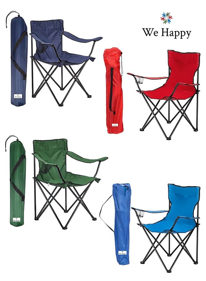 Pack of 4 Folding Outdoor Beach Camping Chair with Cup Holder In Assorted Colors