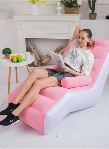 S-Shaped Inflatable Sofa Lounge Chair Foldable Outdoor Living Room Super Soft Lazy Sofa Suitable for Camping Games Reading (Multicolour)