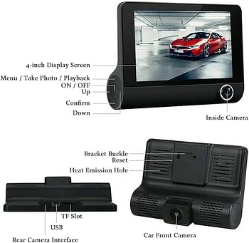 Car Video Recorder 3 Ways 1080P Dash Cam Front and Rear View Video 4 Inch Car DVR Video Recorder