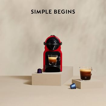 Nespresso Inissia coffee machine Bundle with Aeroccino 3 by Nespresso - Ruby Red