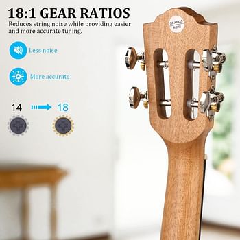 Hricane Concert Ukulele 23 Inch Koa Professional Hawaiian Ukuleles for Beginners with Gig Bag Strings