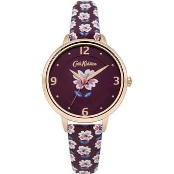 Cath Kidston Geo Burgundy Floral PU Leather Strap Analog Watch - CKL042RRG