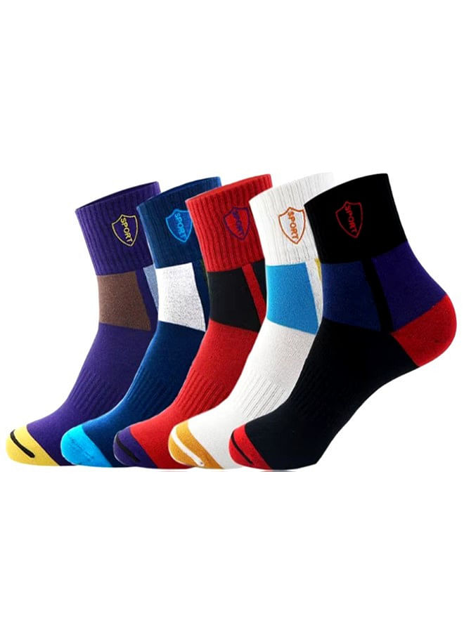 5 Pairs of Men’s Colorful Athletic Socks for Running Training and Everyday Comfort Moisture Wicking Cotton Blend Breathable and Durable Socks Assorted Colors