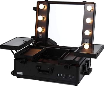 MAYLAN Makeup Train Stand Case With Pro Studio Artist Trolley And Lights, Black - Medium