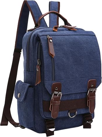 Mygreen Retro 13-Inch Canvas Backpack Crossbody Sling School Bags for Men Small Backpack Rucksack Daypack for Work and Daily Use Blue