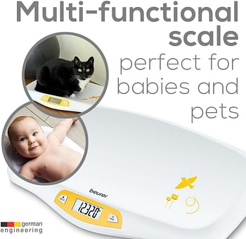 Beurer BY80 Digital Baby Scale Accurate Weighing for Infants and Pets Large Display - White/Yellow