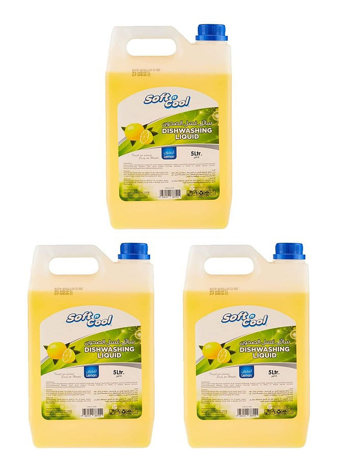 3 Pcs Soft n Cool Dishwashing Liquid 5 Litre Powerful Grease Cutter Ideal for All Kitchen Surfaces