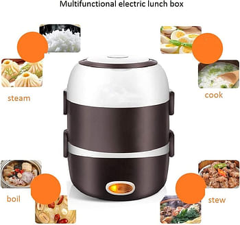 Electric Lunch Box, 3 Layers Stainless Steel + PP 2L Portable Electric Lunch Box Food Storage Warmer Container Rice Cooker