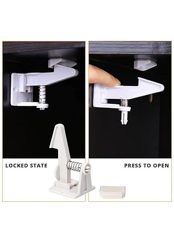 Child Safety Cabinet Locks Heavy Duty Spring-Loaded Baby Proof Latch for Cabinets Drawers Appliances Easy Install with Adhesive Durable Invisible Design Horse White