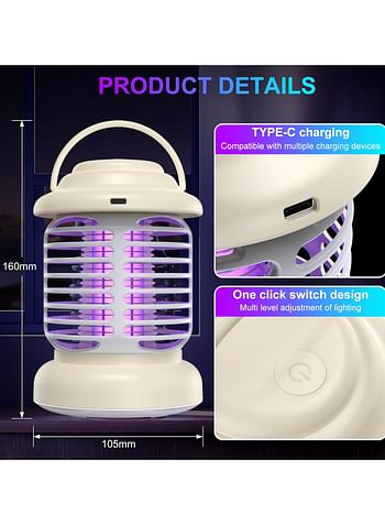 Electric Mosquito Zapper Lamp and Insect Trap with UV Light - USB Rechargeable Mosquito Lamp with Night Light and Camping Light Indoor Outdoor - Multicolour