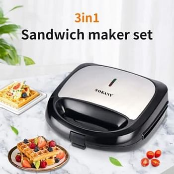 Sokany Sk-902 Sandwich Maker, 750 Watt - Black Silver