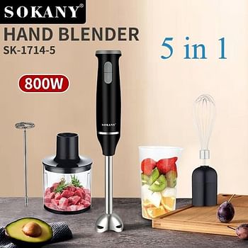 Sokany 5 In 1 Hand Blender & Food Mixer - 800 Watt (SK-1714-5)