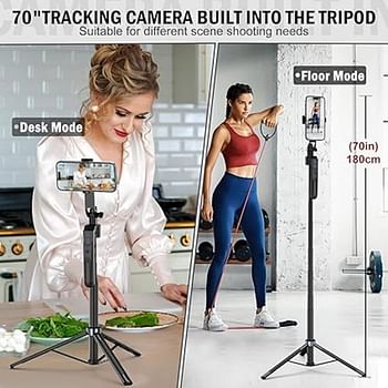 Auto Face Tracking Tripod 360 Rotation with Stand Android and iPhone Tripod Holder with Remote and Gesture Control No App Built-in Tracking Camera Selfie Stick Tripod for Vlog Video Recording Tiktok